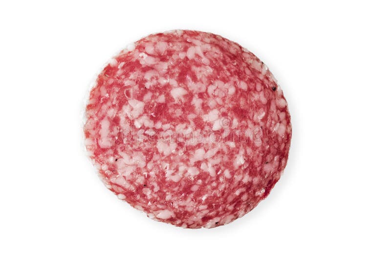 Plak van salamiworst stock afbeelding. Afbeelding bestaande uit macro