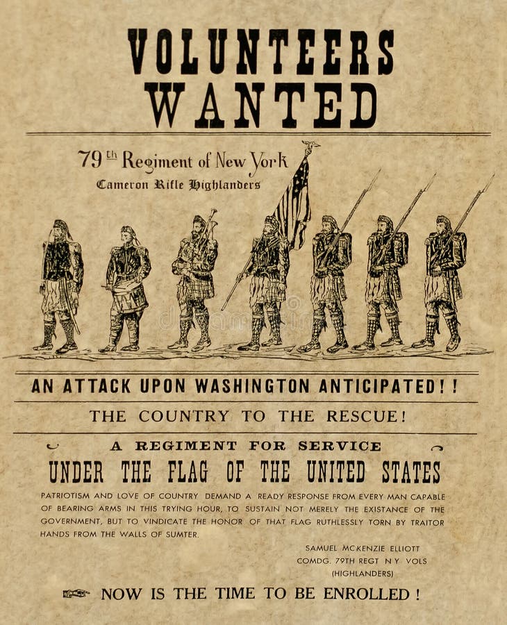 American civil war poster depicting the 79th regiment. American civil war poster depicting the 79th regiment
