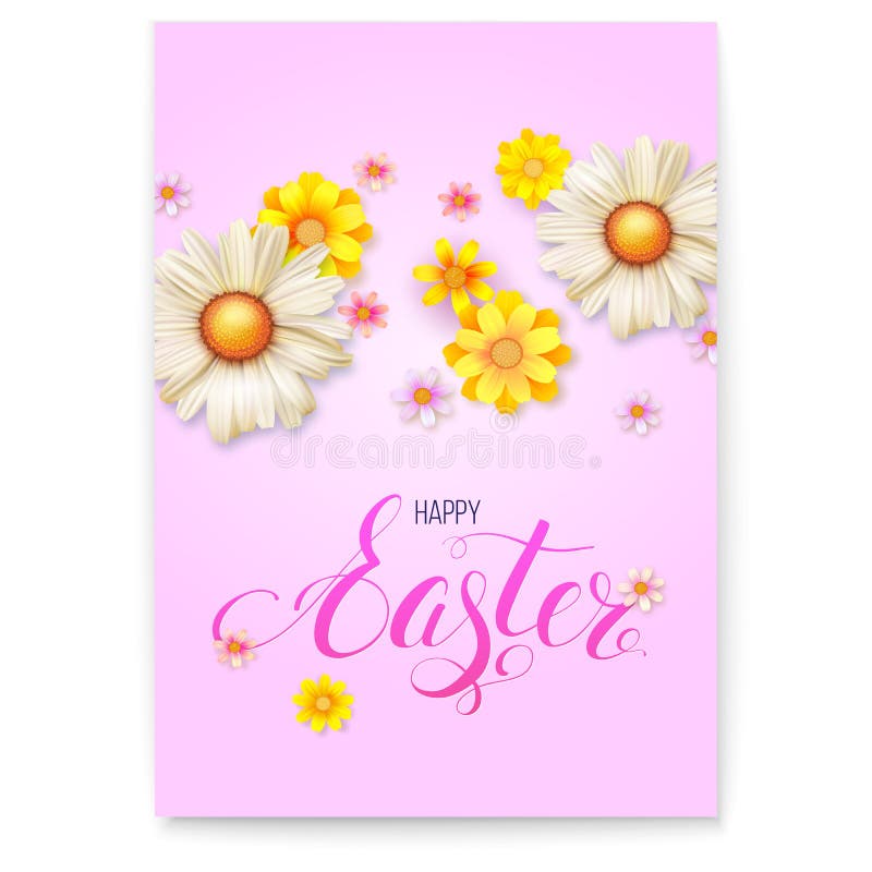 Plakatschablone für glücklichen Ostern-Tag realistische Blumenknospen des Vektors 3d auf rosa Hintergrund Frühlingsblumenzusammen stock abbildung Plakatschablone für glücklichen Ostern-Tag realistische Blumenknospen des Vektors 3d auf rosa Hintergrund Frühlingsblumenzusammen stock abbildung
