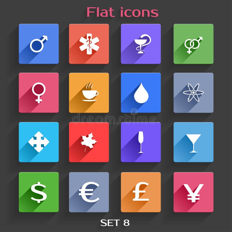 Vector Application Web Icons Set in Flat Design with Long Shadows. Vector Application Web Icons Set in Flat Design with Long Shadows