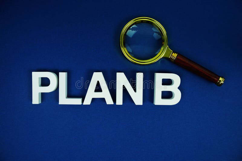 Plan B alphabet letters with magnifying glass top view on blue background Business and Communications concept. Alphabet project stock images, royalty-free photos and pictures