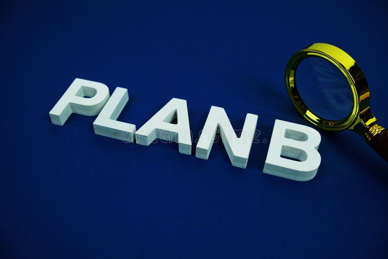 Plan B alphabet letters with magnifying glass top view on blue background Business and Communications concept. Alphabet project stock images, royalty-free photos and pictures