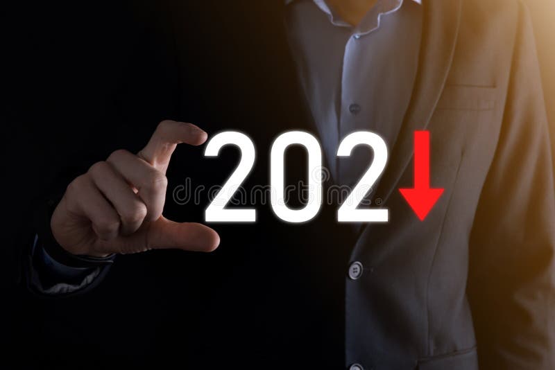 Plan business negative growth in year 2021 concept. Businessman plan and increase of negative indicators in his business, decline stock photo