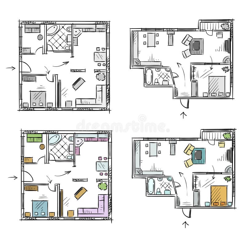 Plan D appartement  Avec Des Meubles Croquis  De Vecteur 