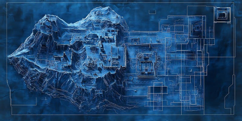 Plan d'une forteresse de montagne cachée pour les forteresses secrètes de Fantasy Worlds ou les histoires d'aventure illustration stock