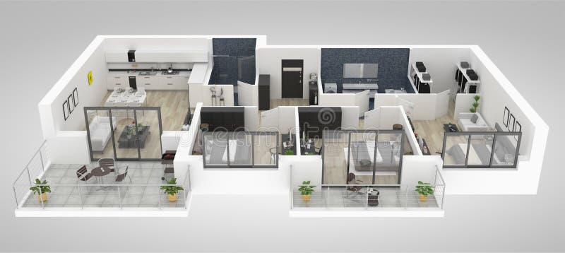 Plan d'étage d'une illustration de la vue supérieure 3D de maison Ouvrez la disposition vivante d'appartement de concept illustration libre de droits Plan d'étage d'une illustration de la vue supérieure 3D de maison Ouvrez la disposition vivante d'appartement de concept illustration libre de droits