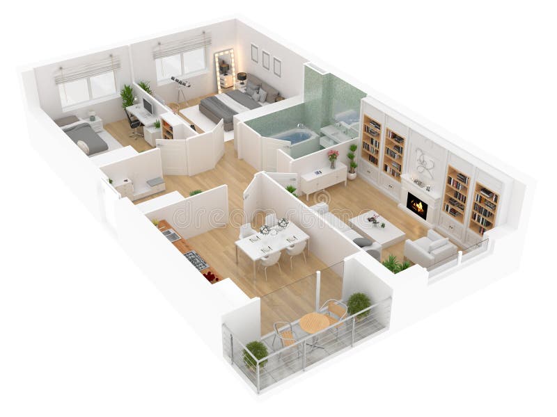 Plan de piso de una opinión superior de la casa Abra la disposición viva del apartamento del concepto