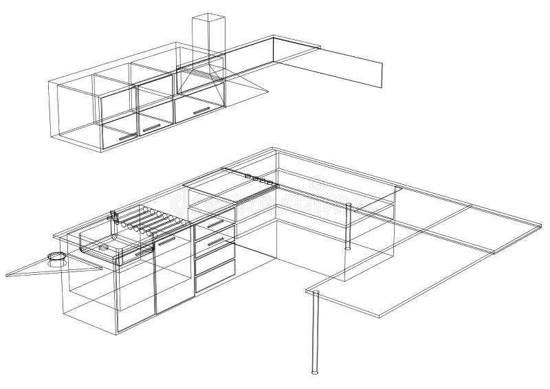 Küchenplan â€ „3D-Perspektive Stock Abbildung - Illustration von