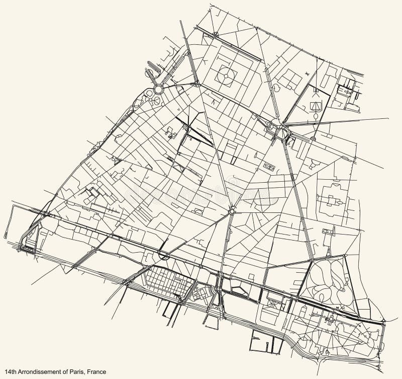 Plan des rues de l'arrondissement de lobservatoire 14e arrondissement de paris france
