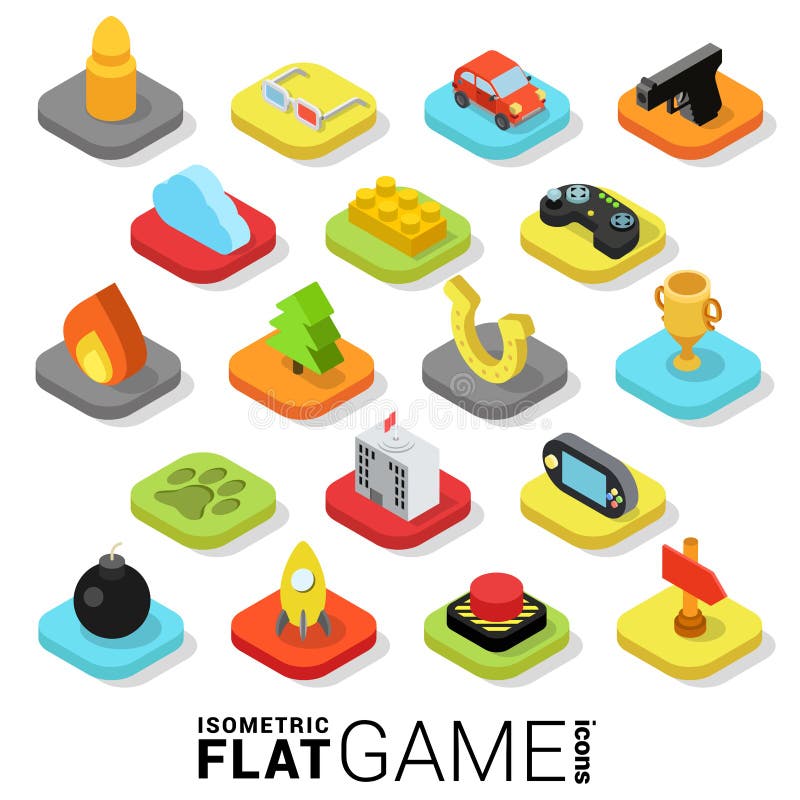 Flat 3d isometric trendy style game gaming gamification web mobile app infographics icon set. Website application collection. Flat 3d isometric trendy style game gaming gamification web mobile app infographics icon set. Website application collection.