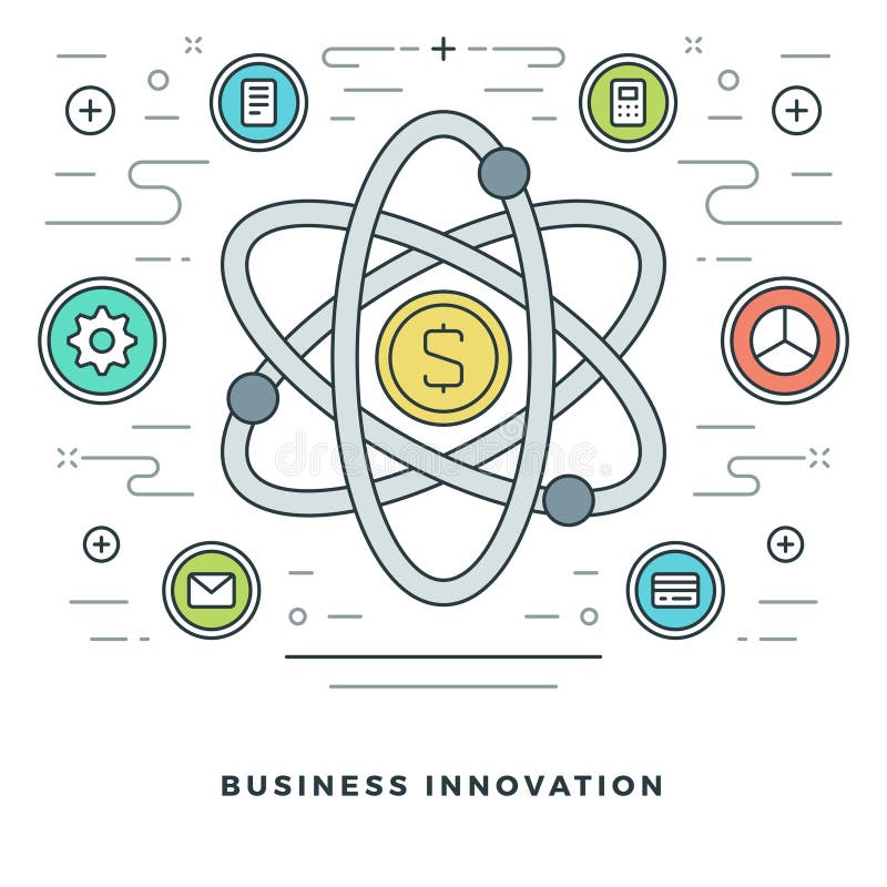 Plan linje affärsinnovationer eller forskningbegrepp också vektor för coreldrawillustration stock illustrationer Plan linje affärsinnovationer eller forskningbegrepp också vektor för coreldrawillustration stock illustrationer