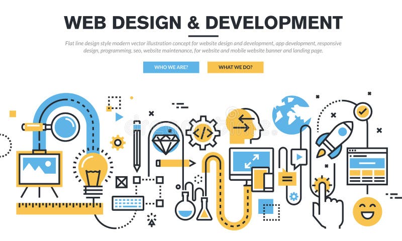 Plan linje begrepp för designvektorillustration för websitedesign och utveckling vektor illustrationer