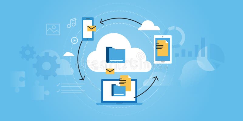 Plan linje designwebsitebaner av affärsmolnberäkning stock illustrationer