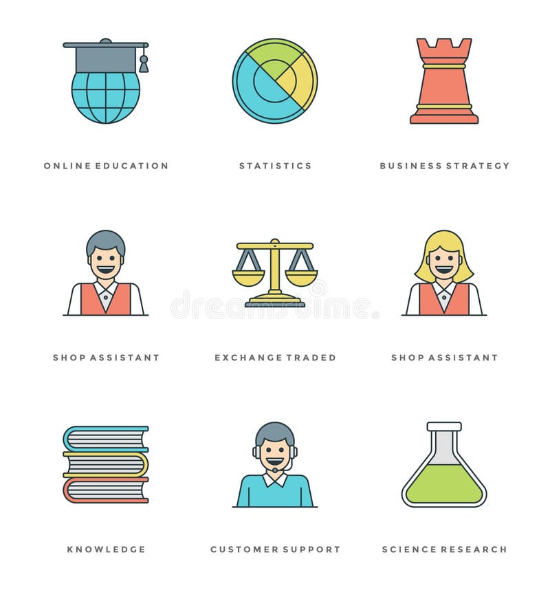 Plan linje enkel symbolsuppsättning Tunna linjära symboler för objekt för slaglängdvektorväsentlighet vektor illustrationer Plan linje enkel symbolsuppsättning Tunna linjära symboler för objekt för slaglängdvektorväsentlighet vektor illustrationer