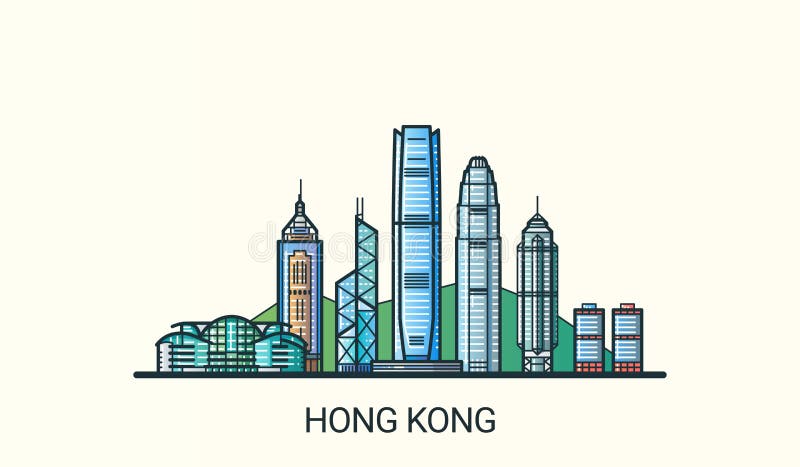Plan linje Hong Kong baner royaltyfri illustrationer