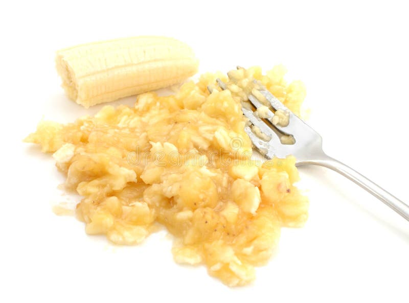 Banane Ecrasee Avec La Fourchette Et Un Fruit Non Epluche Photo Stock Image Du Chair Frais
