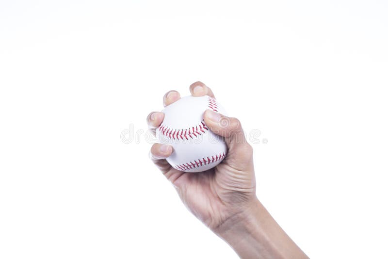 Plan rapproché de la main du ` s de joueur tenant le base-ball photo stock Plan rapproché de la main du ` s de joueur tenant le base-ball photo stock