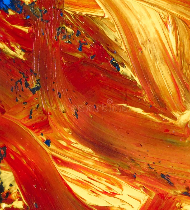 Plan rapproché de la peinture à l'huile abstraite d'orange et de bleu sur la toile, fond de couleurs, taches floues, le feu, lave images libres de droits Plan rapproché de la peinture à l'huile abstraite d'orange et de bleu sur la toile, fond de couleurs, taches floues, le feu, lave images libres de droits