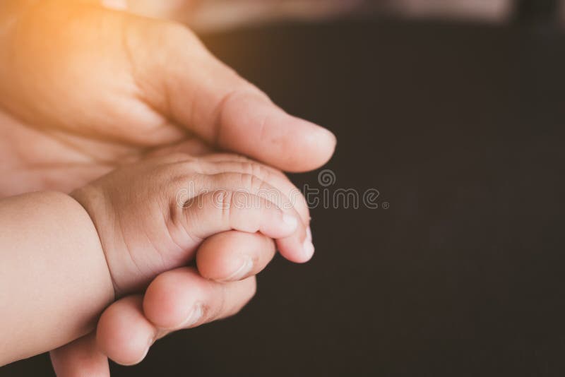 Plan rapproché de main nouveau-née du ` s de bébé dans la main du ` s de mère photographie stock libre de droits Plan rapproché de main nouveau-née du ` s de bébé dans la main du ` s de mère photographie stock libre de droits