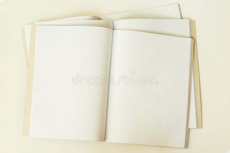 Plan rapproché de trois grands carnets propres et vides ouverts dans une cage, vue supérieure, fond, texture Endroit pour le text photos stock Plan rapproché de trois grands carnets propres et vides ouverts dans une cage, vue supérieure, fond, texture Endroit pour le text photos stock