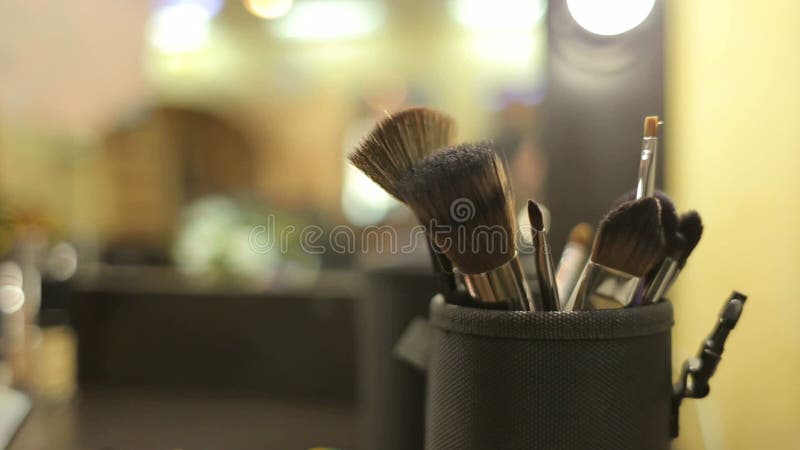 Plan rapproché des brosses professionnelles de maquillage de cosmétiques