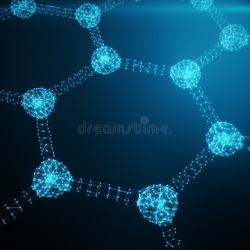 Abstract nanotechnology hexagonal geometric form close-up, concept graphene atomic structure, concept graphene molecular structure. Shining Hexagonal form consisting dots and lines. 3D rendering. Abstract nanotechnology hexagonal geometric form close-up, concept graphene atomic structure, concept graphene molecular structure. Shining Hexagonal form consisting dots and lines. 3D rendering