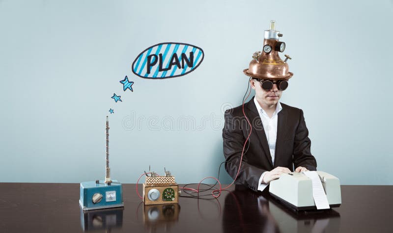 Plan text with businessman using calculator stock photos
