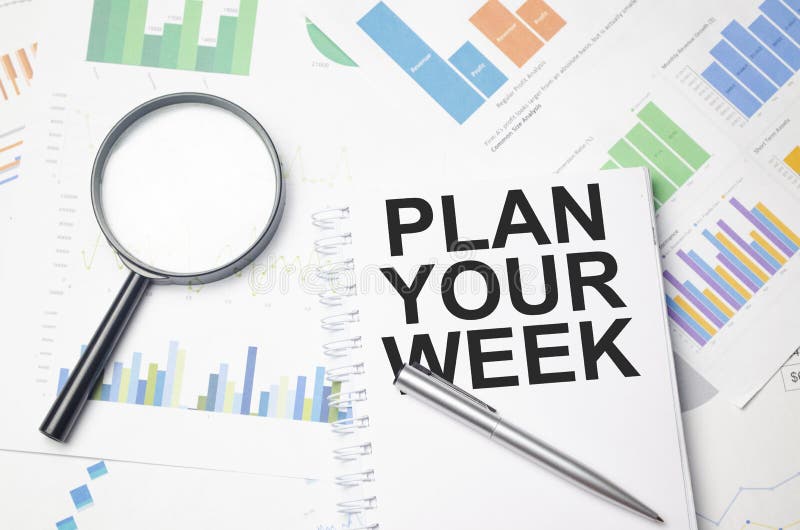 Plan Your Week in red text on a yellow sticky note posted on the page of a calendar as a reminder royalty free stock photo
