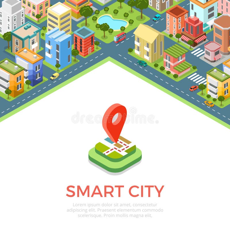 Flat isometric residential quarter, Smart city app infographics template vector illustration. 3d isometry Mobile application concept. Flat isometric residential quarter, Smart city app infographics template vector illustration. 3d isometry Mobile application concept.