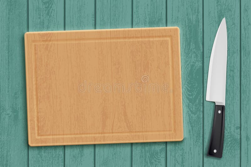 Planche à découper en bois de cuisine avec un couteau illustration stock Planche à découper en bois de cuisine avec un couteau illustration stock