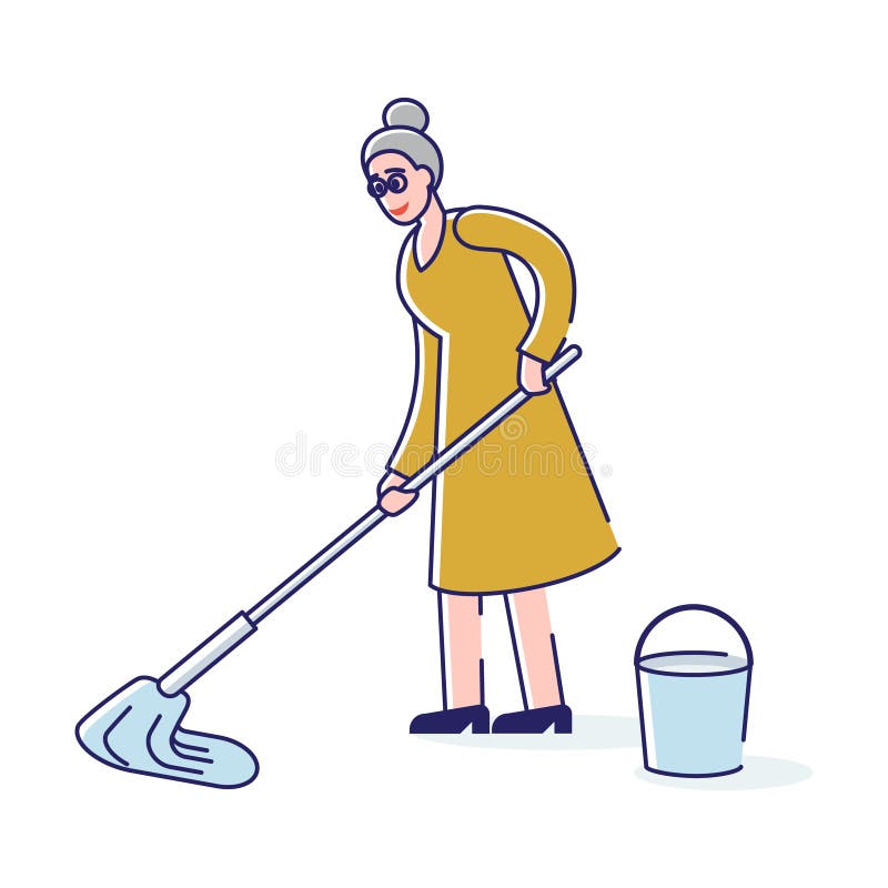 femme de ménage avec un seau d'eau et une vadrouille. service de nettoyage.  la femme de ménage. illustration vectorielle. 6580973 Art vectoriel chez  Vecteezy