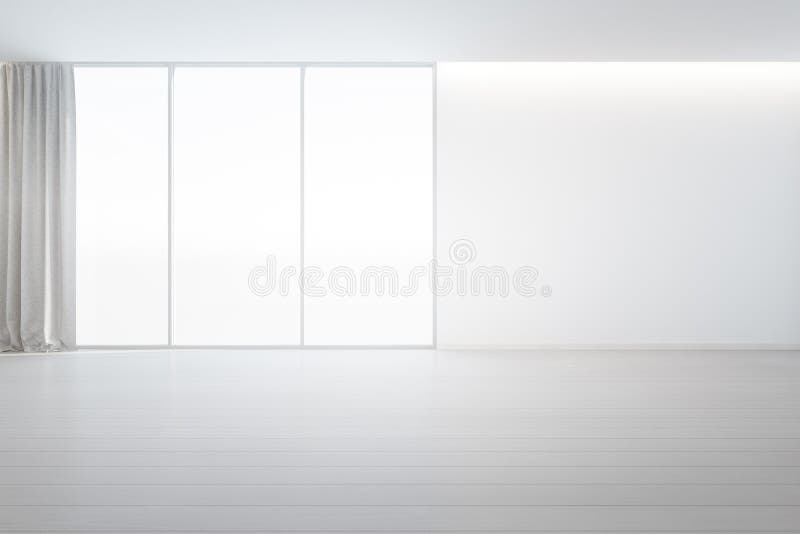 Plancher en bois avec le fond blanc de mur en béton dans la grande chambre à la nouvelle maison moderne pour la grande famille, l illustration stock Plancher en bois avec le fond blanc de mur en béton dans la grande chambre à la nouvelle maison moderne pour la grande famille, l illustration stock