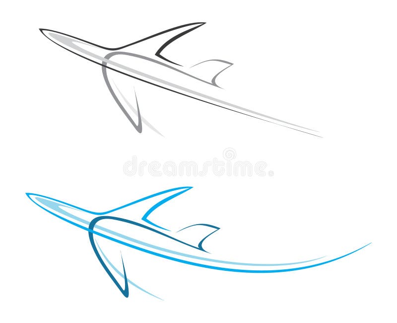 Flying airplane - stylized illustration. Grey icon on white background. Isolated design element. Airliner. Can be used as logotype. Aircraft arrival sign vectors