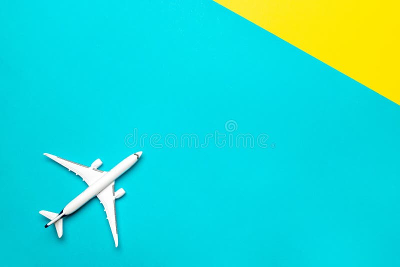 Plane Banner. White Toy Airplane on Bright Blue and Yellow Background Stock  Photo - Image of miniature, lens: 188252238