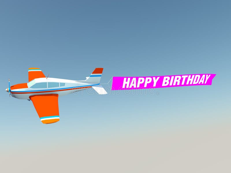 Plane with happy birthday pink banner. 