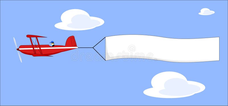 Plane pulling banner vector stock illustration.