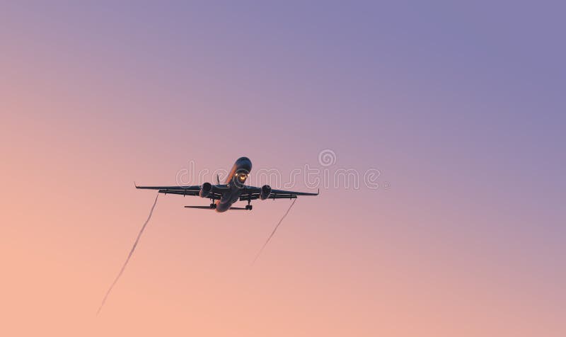 A Plane in the Sky at Sunset. Background, Wallpaper with an Airplane Stock  Image - Image of aerial, orange: 212785329
