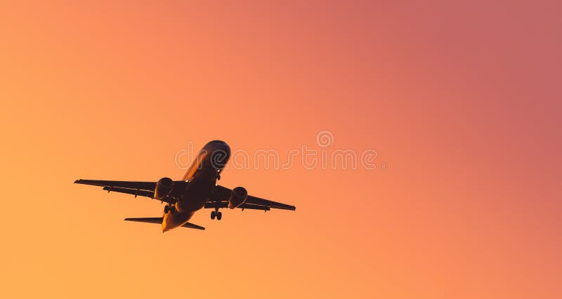 A Plane in the Sky at Sunset. Background, Wallpaper with an Airplane Stock  Image - Image of aerial, gradient: 212785325