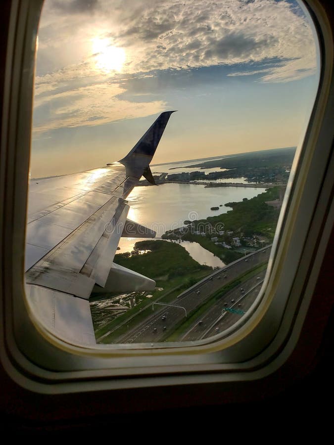 Plane Window Flight Florida Takeoff Sunset on Plane Stock Image Image
