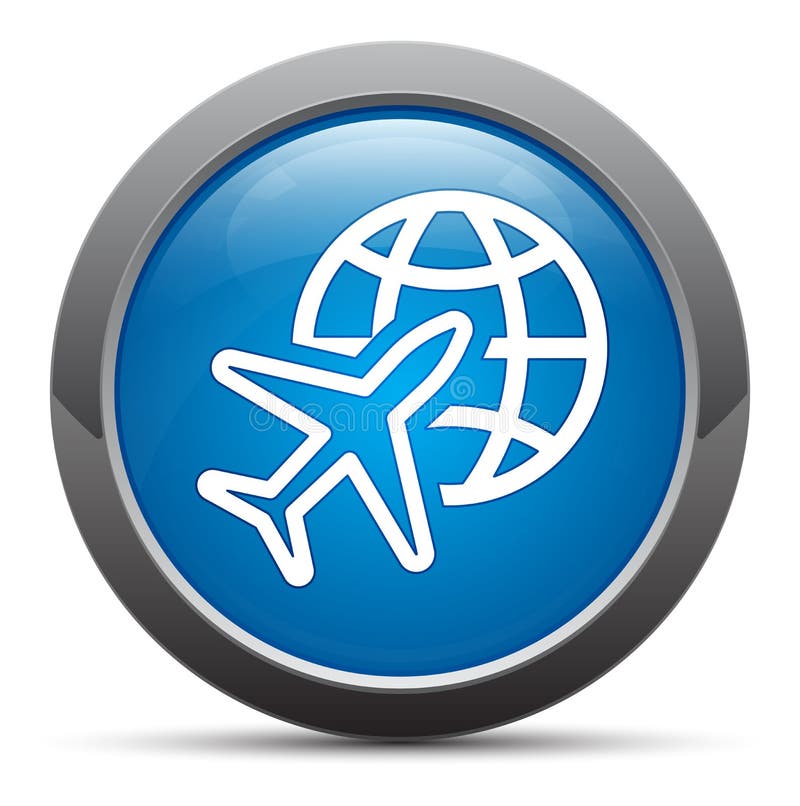 Plane World Icon Premium Blue Round Button Vector Illustration Stock ...