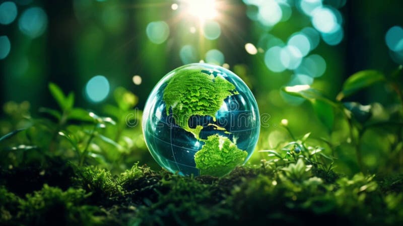 Planeet aarde in een bos - groene energie en ecologisch concept vector illustratie