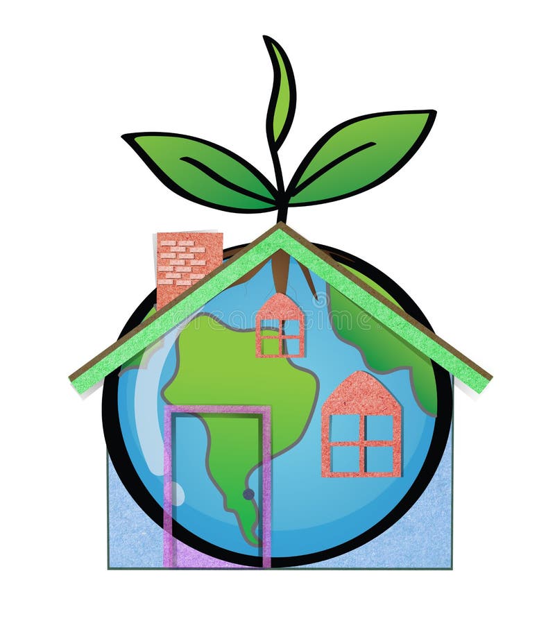 planeet en huis met gerecycleerde document stok. royalty-vrije illustratie planeet en huis met gerecycleerde document stok. royalty-vrije illustratie