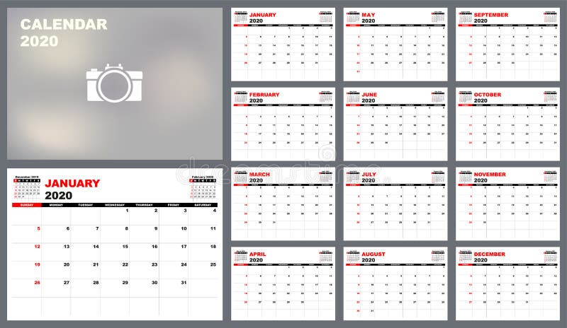 Planejador 2020 do calendário Come?os da semana em domingo ilustração royalty free Planejador 2020 do calendário Come?os da semana em domingo ilustração royalty free