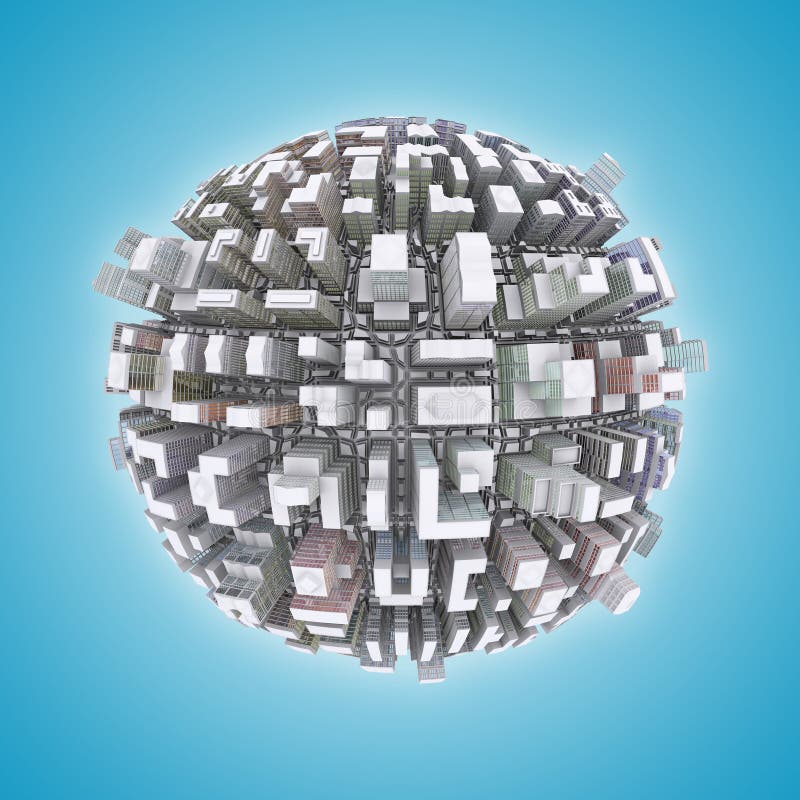 Planet der Stadt 3d vektor abbildung Planet der Stadt 3d vektor abbildung