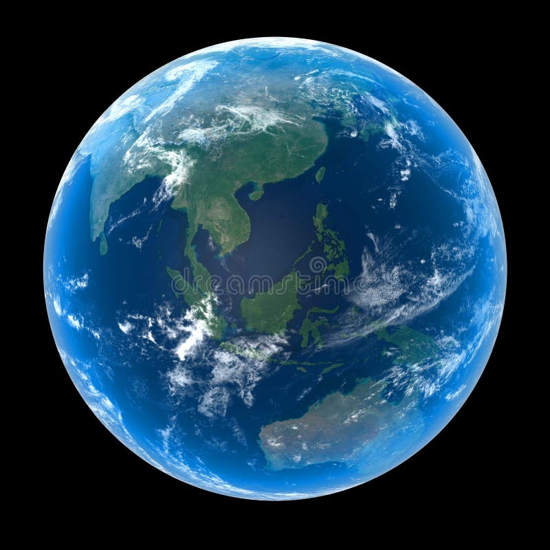 Pianeta Terra, compreso l'Asia, l'Oceania e l'atmosfera con formazioni di nubi.