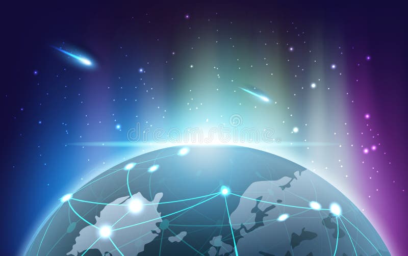 Planet earth with Aurora light of Blockchain technology concept, database data cryptocurrency business digital finance bitcoin ne royalty free illustration Planet earth with Aurora light of Blockchain technology concept, database data cryptocurrency business digital finance bitcoin ne royalty free illustration