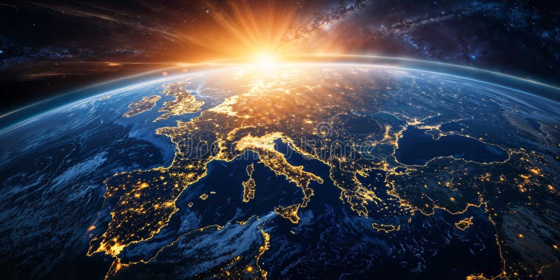 Planet Earth with a digital map, concept of European network and connectivity stock illustration