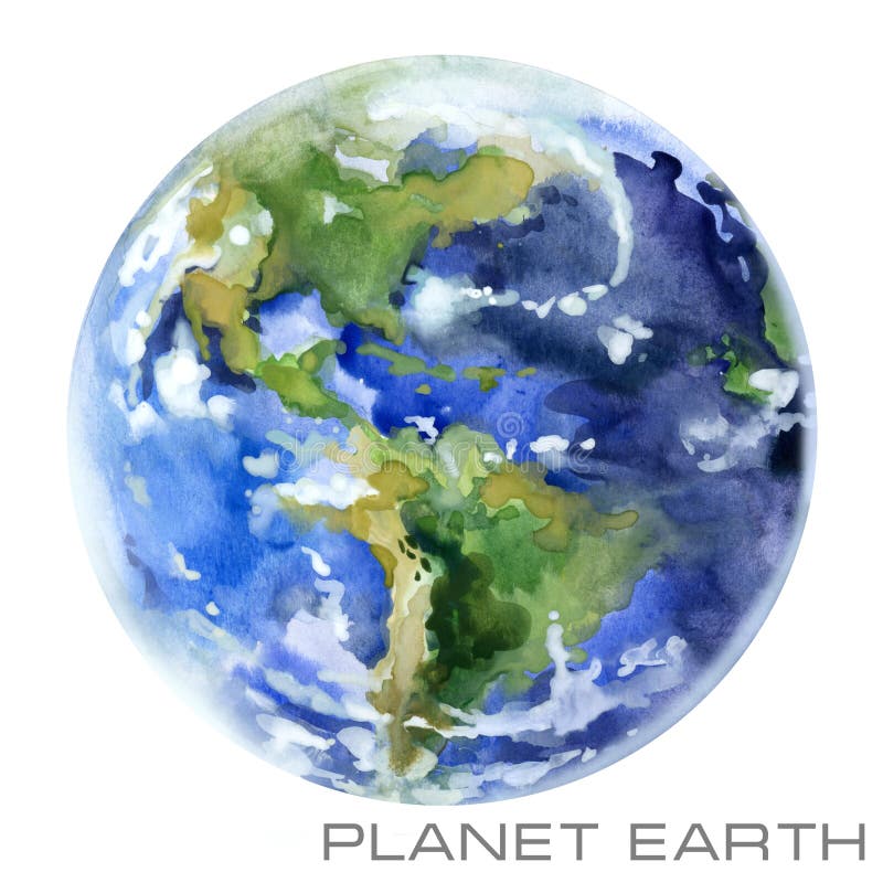Planet Earth. Earth Watercolor Background. Stock Illustration