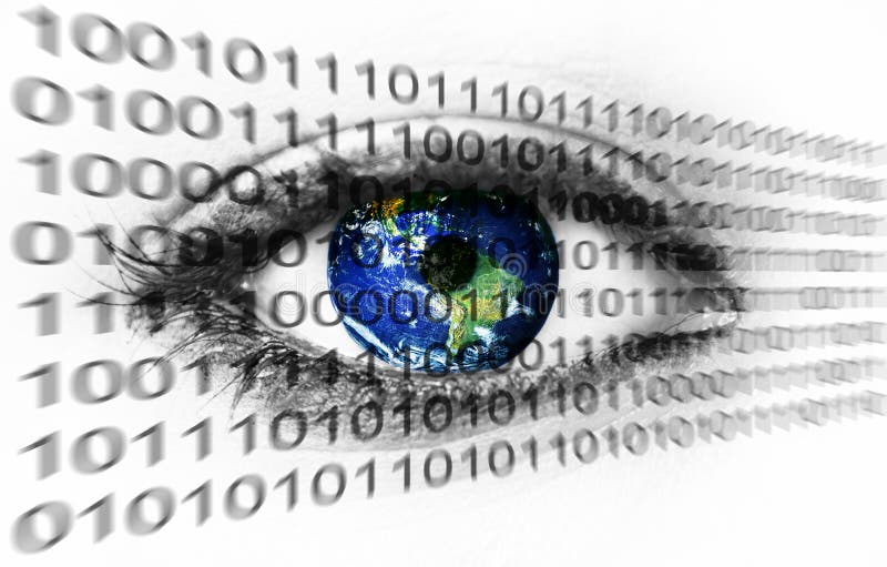 Planet earth in eye with binary numbers royalty free illustration