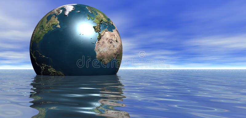 Planet Earth floating in sea